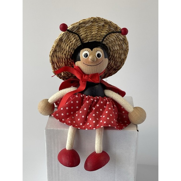 Vintage Wooden Ladybug Figurine From Germany Bouncy Toy Hand painted - Picture 1 of 10